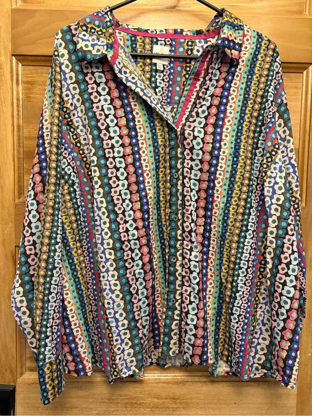 NIC+ZOE Floral Print Button Down Crinkle Shirt Cotton 1X *READ